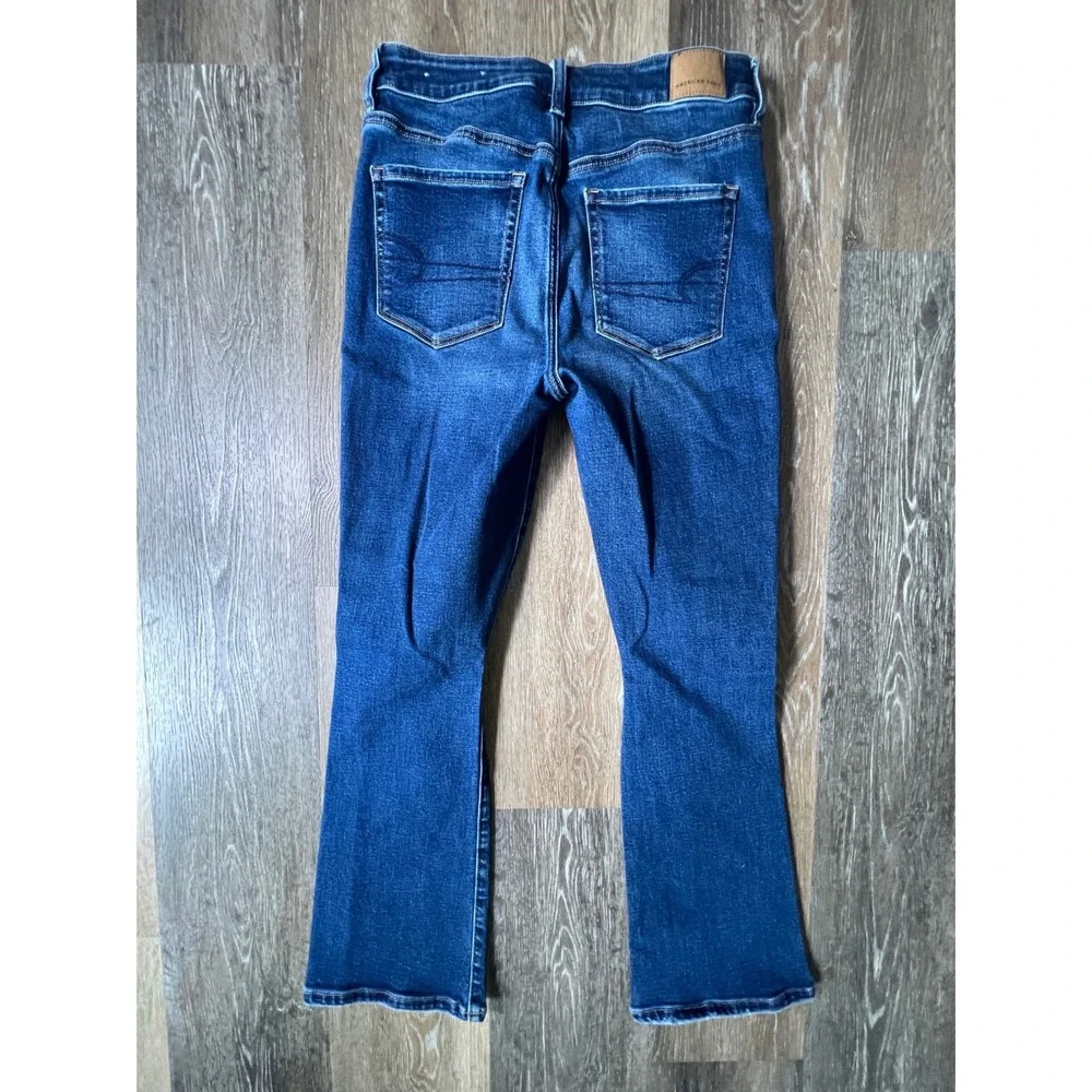 American Eagle Skinny Kick Crop Jeans Women 8 Blue Distressed Hi-Rise Stretch